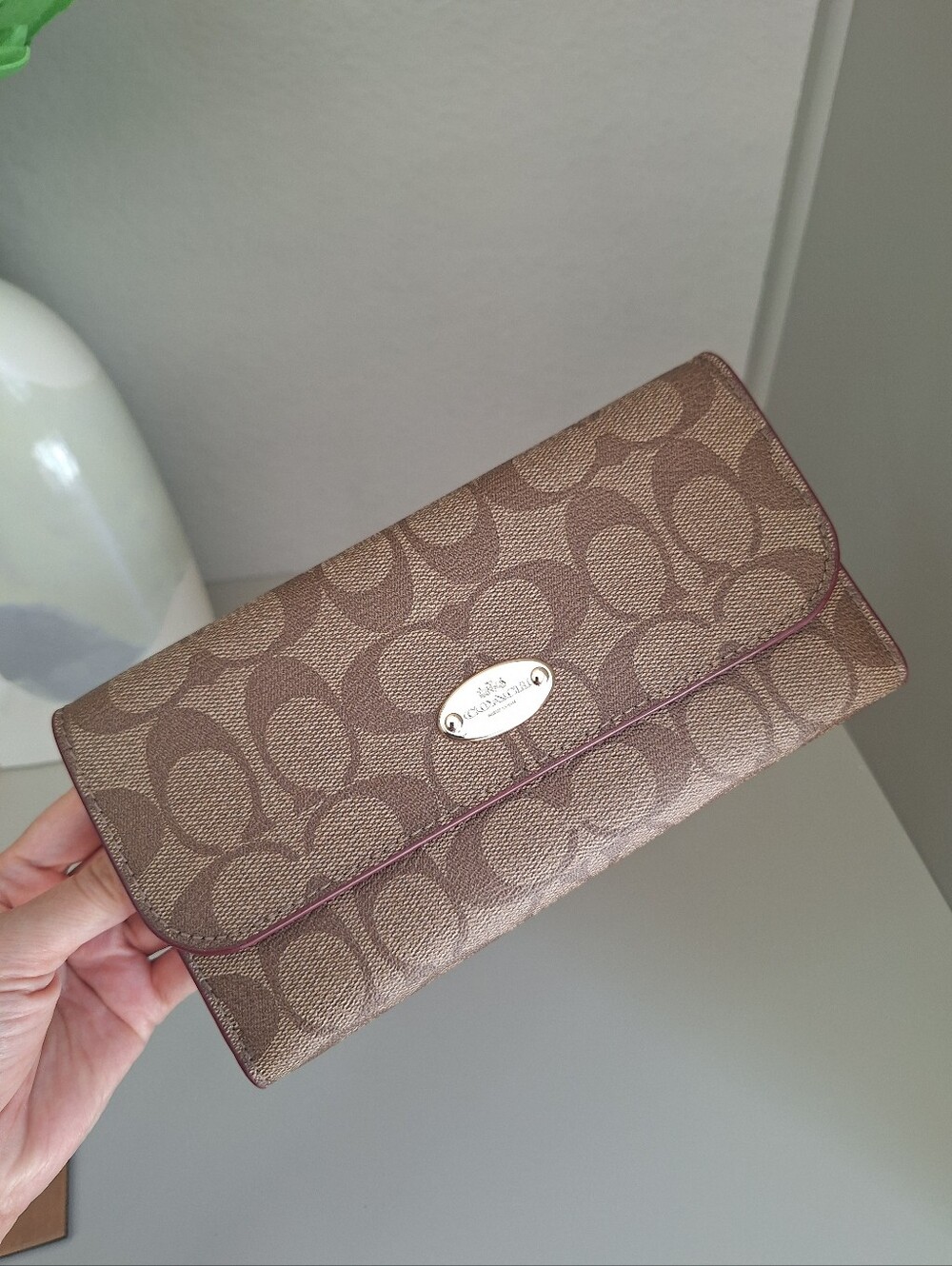 COACH Signature  Full Size PVC Wallet Khaki Pink Ruby